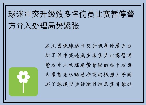 球迷冲突升级致多名伤员比赛暂停警方介入处理局势紧张