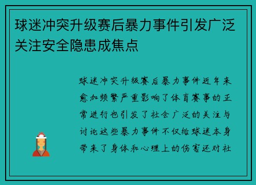 球迷冲突升级赛后暴力事件引发广泛关注安全隐患成焦点