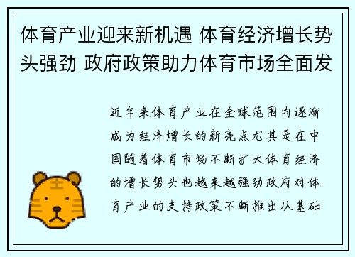 体育产业迎来新机遇 体育经济增长势头强劲 政府政策助力体育市场全面发展